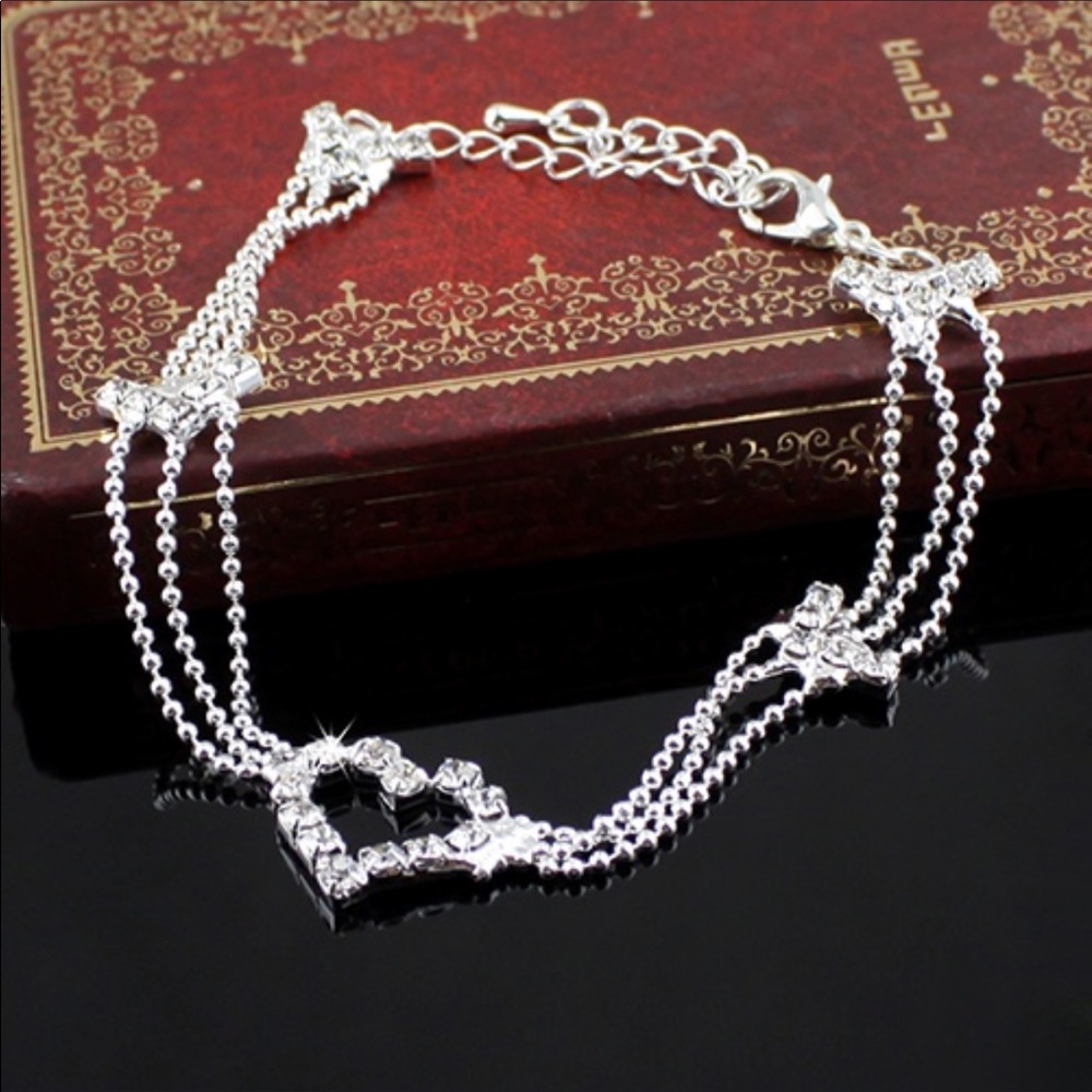 New Silver Plated Bead Ankle Heart Bracelet - Picture 3 of 3